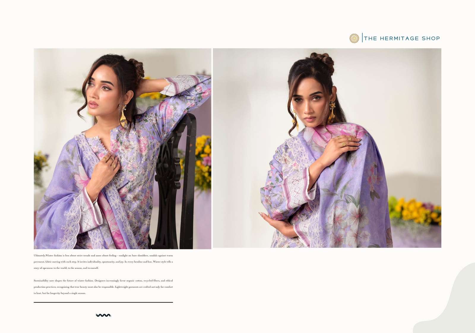 THE HERMITAGE SHOP MAL MAL FIZA LAWN COTTON DELICATE THREE PIECE KURTA SETS CLOTHING HOUSE
